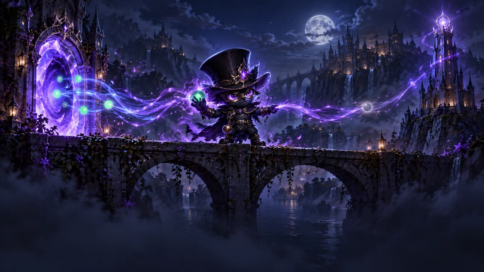 A small masked figure in a top hat between a game client and a chat server