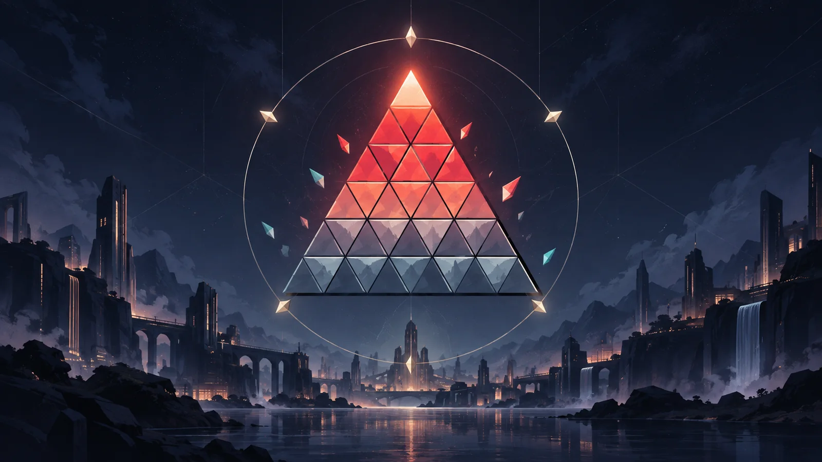 A triangular badge fills with brighter facets toward its peak